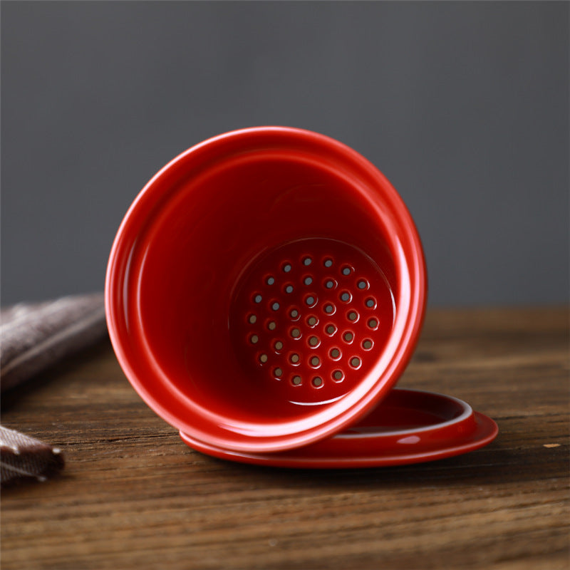 Japanese-Style Ceramic Mug with Lid, Filter & Tea Separation