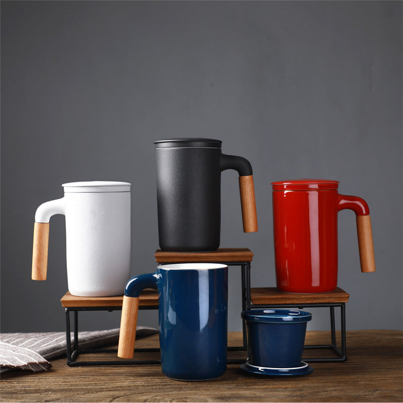 Japanese-Style Ceramic Mug with Lid, Filter & Tea Separation