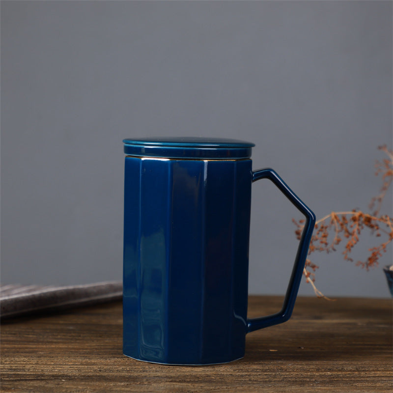 Japanese-Style Ceramic Mug with Lid, Filter & Tea Separation
