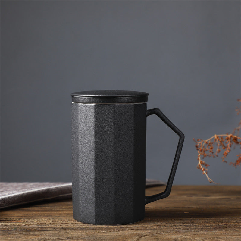Japanese-Style Ceramic Mug with Lid, Filter & Tea Separation