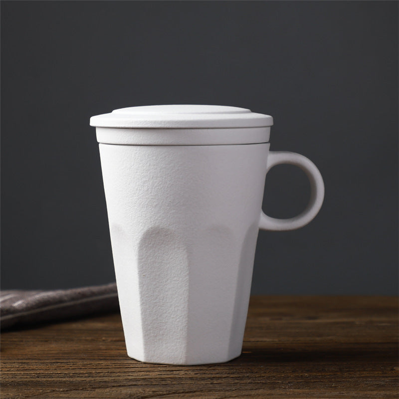 Japanese-Style Ceramic Mug with Lid, Filter & Tea Separation