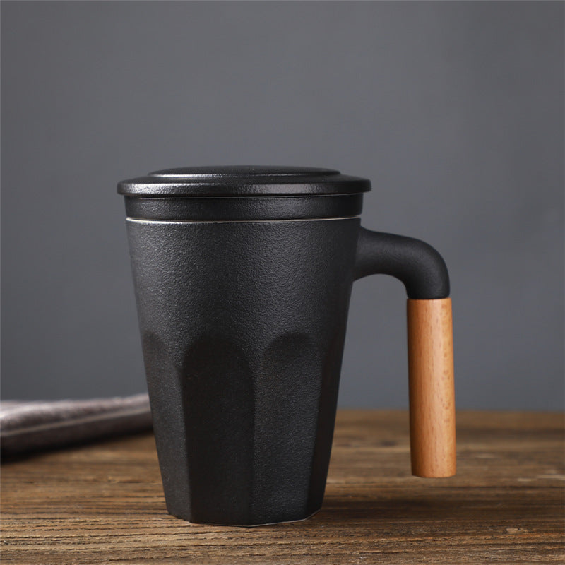 Japanese-Style Ceramic Mug with Lid, Filter & Tea Separation