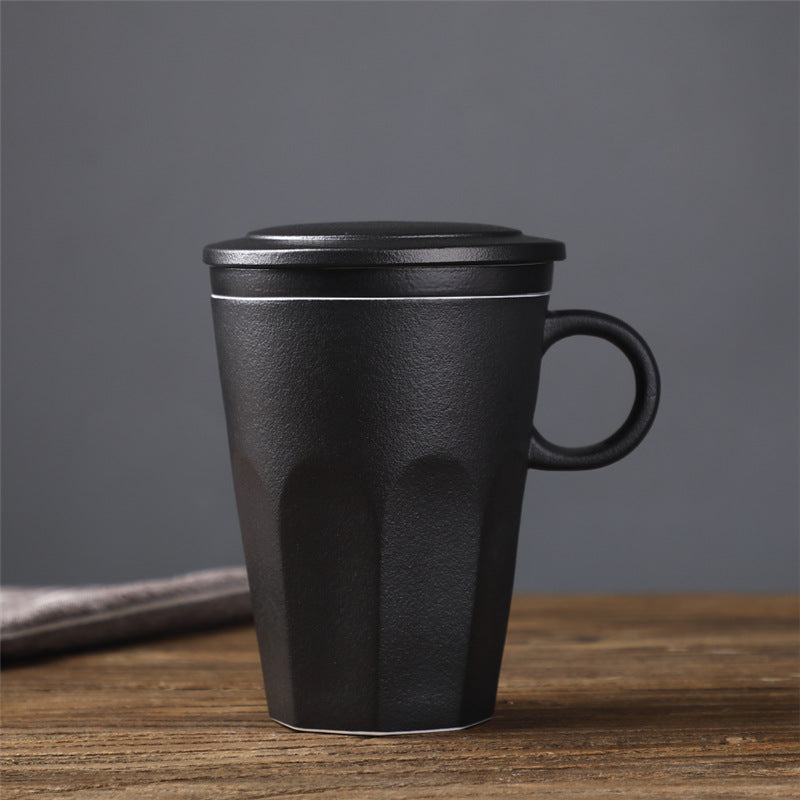Japanese-Style Ceramic Mug with Lid, Filter & Tea Separation