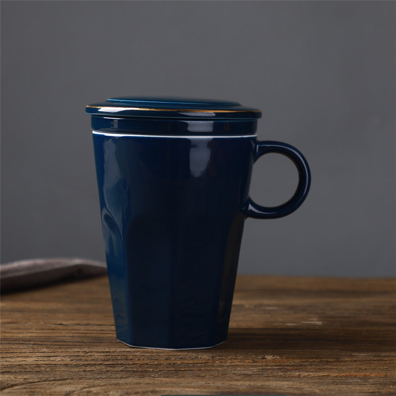 Japanese-Style Ceramic Mug with Lid, Filter & Tea Separation