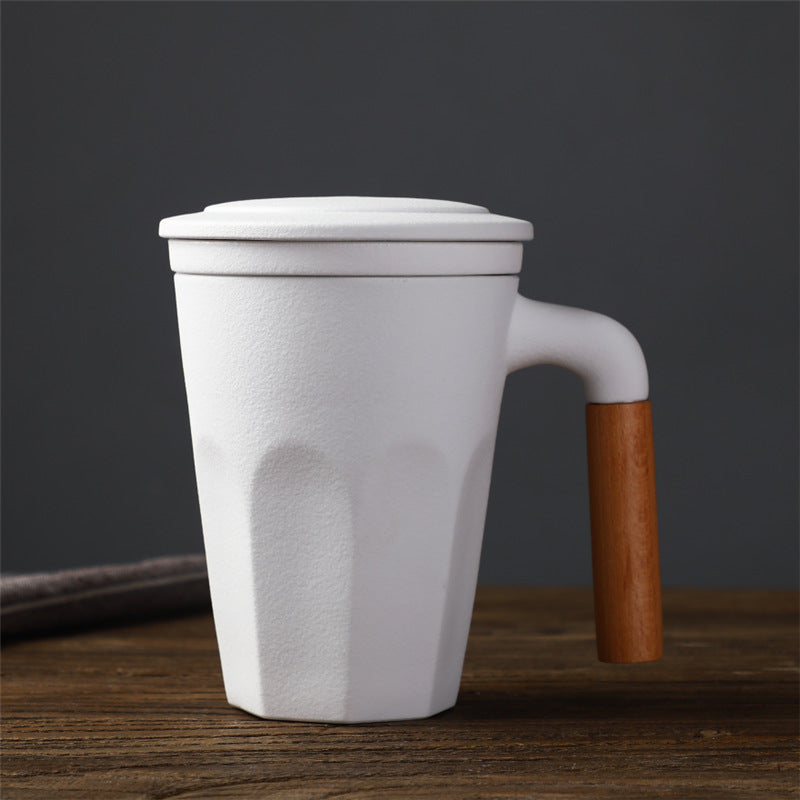 Japanese-Style Ceramic Mug with Lid, Filter & Tea Separation