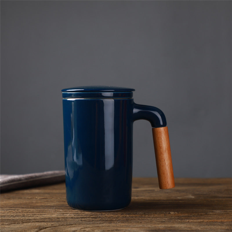 Japanese-Style Ceramic Mug with Lid, Filter & Tea Separation