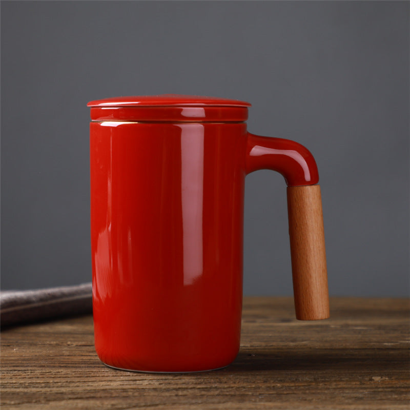 Japanese-Style Ceramic Mug with Lid, Filter & Tea Separation