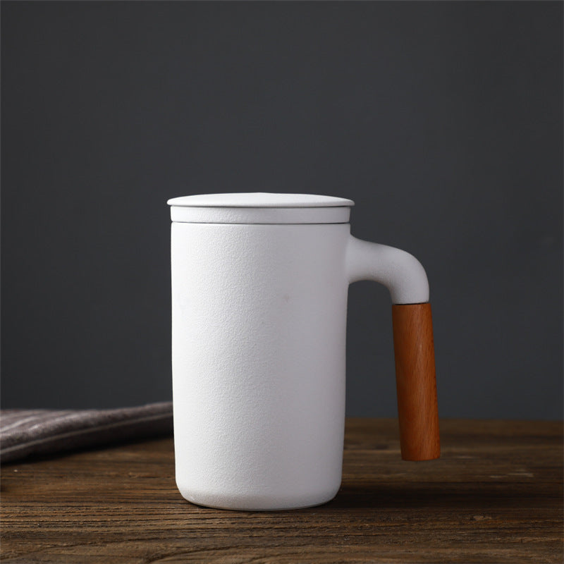 Japanese-Style Ceramic Mug with Lid, Filter & Tea Separation