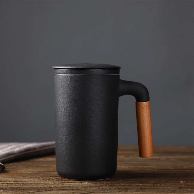 Japanese-Style Ceramic Mug with Lid, Filter & Tea Separation
