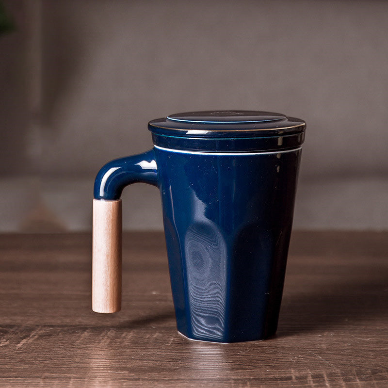 Japanese-Style Ceramic Mug with Lid, Filter & Tea Separation
