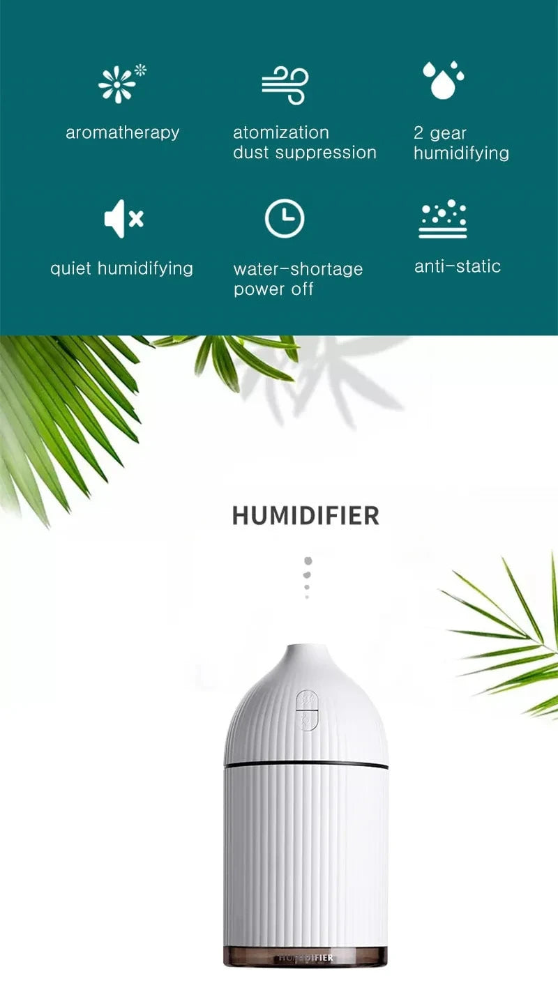 Aromatherapy USB Ultrasonic Humidifier & Essential Oil Diffuser with LED Light (300ml)