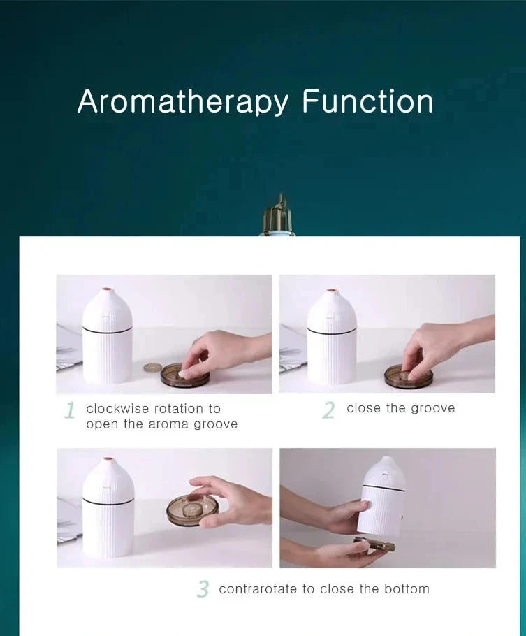 Aromatherapy USB Ultrasonic Humidifier & Essential Oil Diffuser with LED Light (300ml)