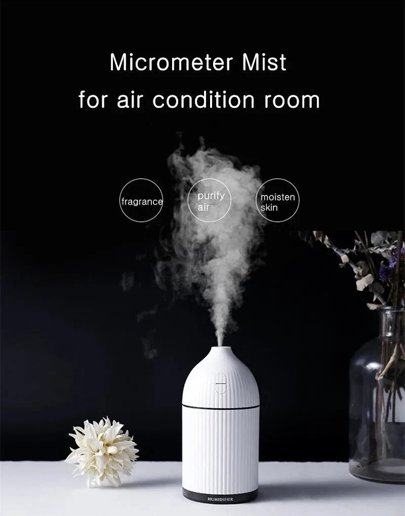Aromatherapy USB Ultrasonic Humidifier & Essential Oil Diffuser with LED Light (300ml)