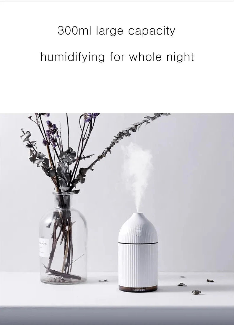 Aromatherapy USB Ultrasonic Humidifier & Essential Oil Diffuser with LED Light (300ml)