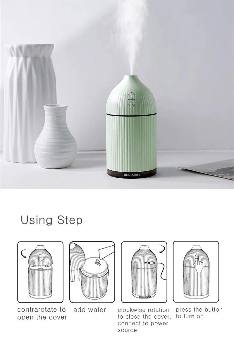 Aromatherapy USB Ultrasonic Humidifier & Essential Oil Diffuser with LED Light (300ml)