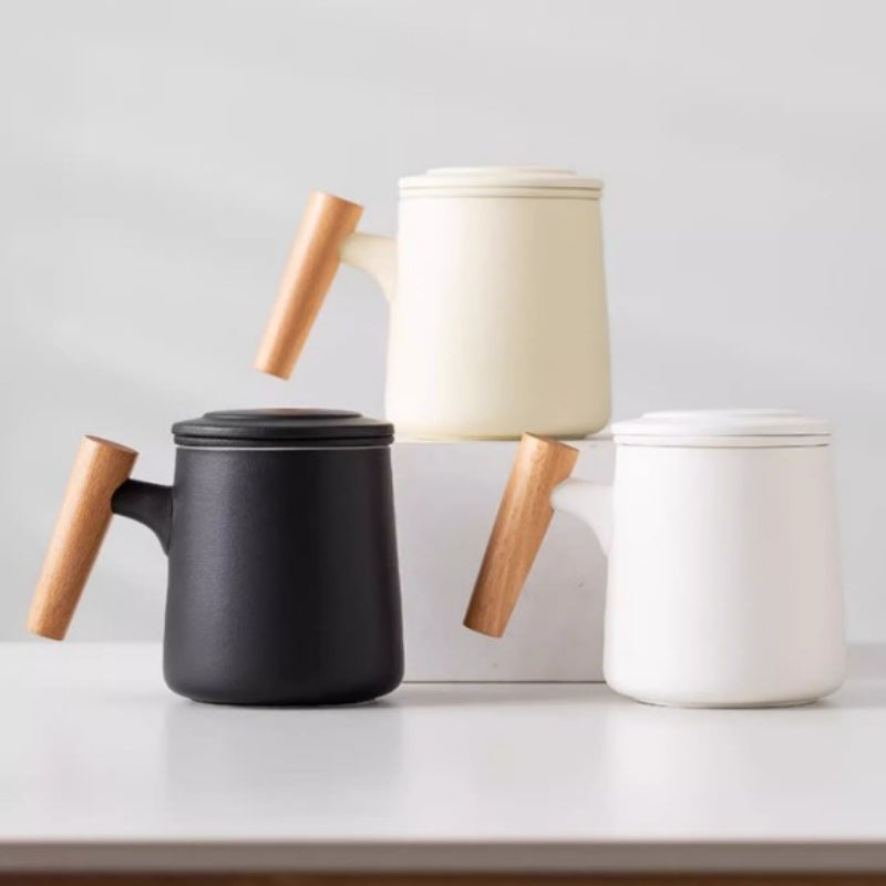 Minimalist Ceramic Tea-Water Separation Mug with Lid & Filter