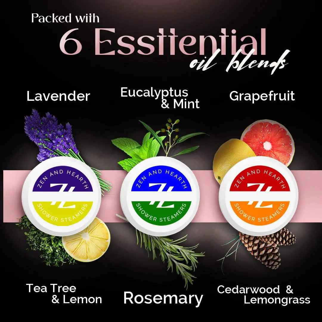 Zen & Hearth Shower Steamers for Women – 6 Pack Aromatherapy Gift Set, Natural Essential Oil Shower Bombs for Relaxation, Self Care & Mother’s Day Gifts for Mom, Wife, Grandma