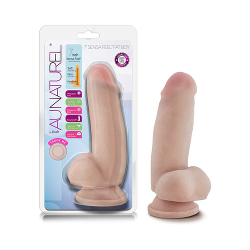 Au Naturel 7 in. Sensa Feel Fat Boy Posable Dual Density Dildo Beige-0