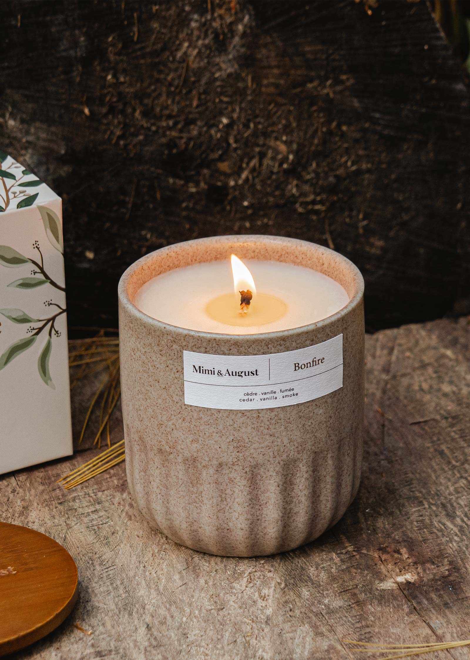 Bonfire Reusable Soy Candle – Cedar, Vanilla & Smoke | Mimi & August