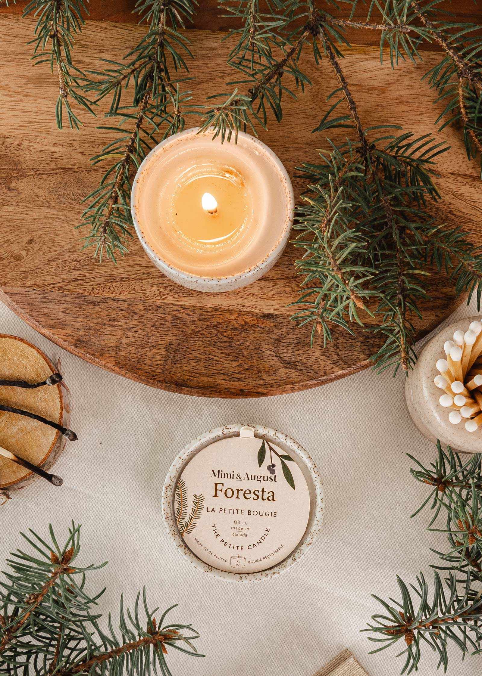 Foresta Reusable Soy Candle – Fresh Forest & Fir Tree | Mimi & August