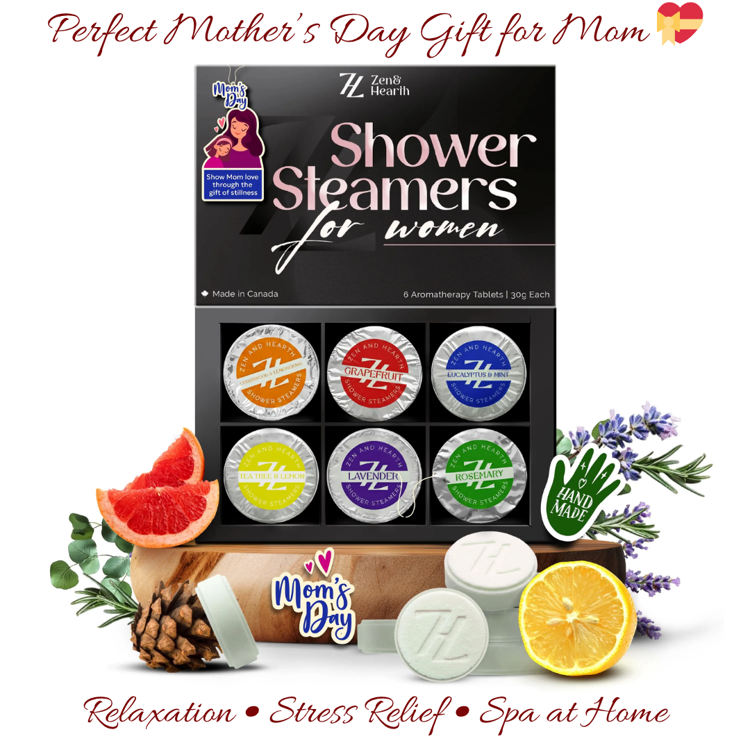 Zen & Hearth Shower Steamers for Women – 6 Pack Aromatherapy Gift Set, Natural Essential Oil Shower Bombs for Relaxation, Self Care & Mother’s Day Gifts for Mom, Wife, Grandma