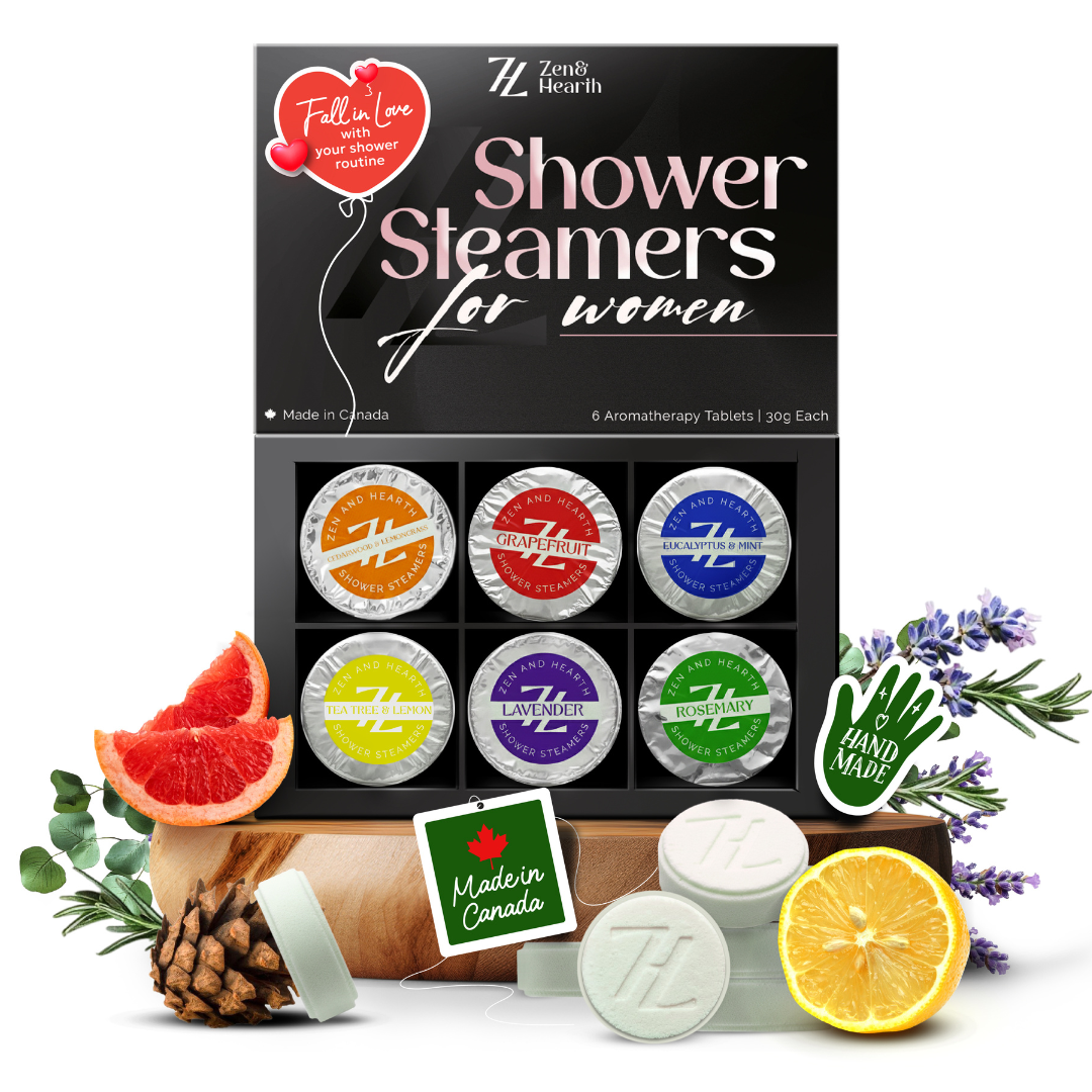 Zen & Hearth – Bombes de douche pour femmes – Coffret cadeau d'aromathérapie de 6 pièces, bombes de douche naturelles aux huiles essentielles pour la relaxation, le bien-être et les cadeaux de fête des mères pour maman, épouse, grand-mère