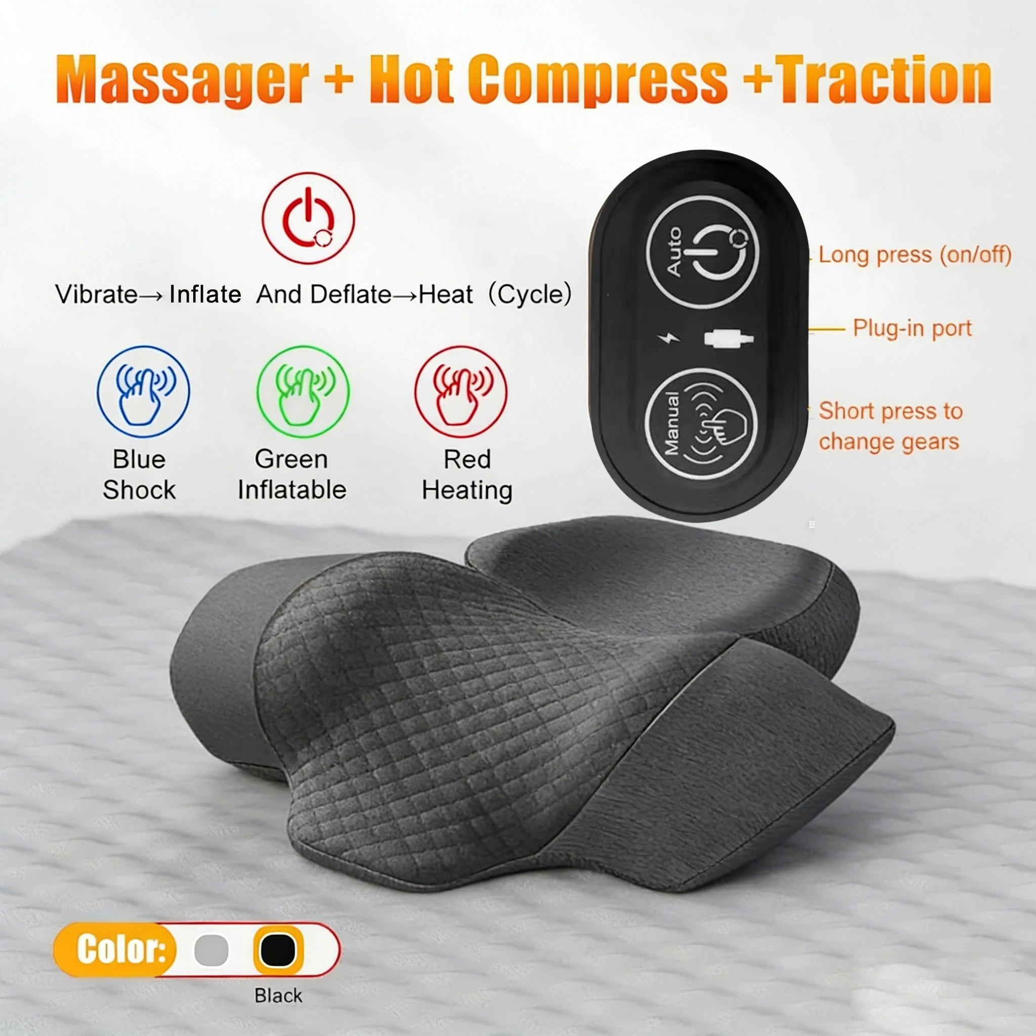 Oreiller de massage cervical | Compresse chaude et soulagement de la traction
