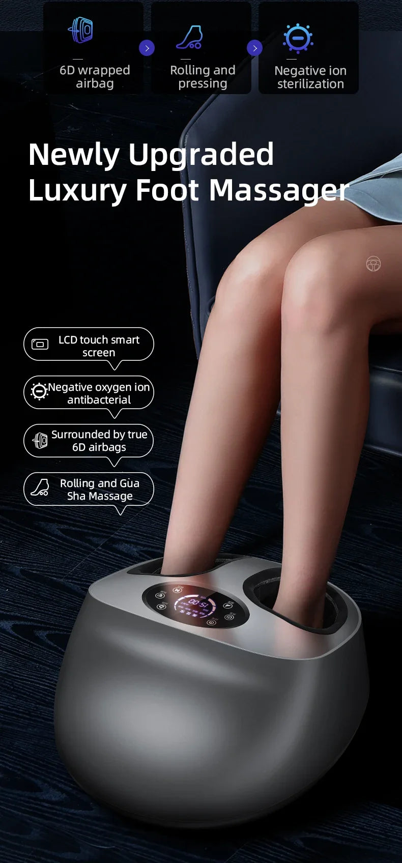Luxury 6D Airbag Foot Massager with Heat & Remote Control