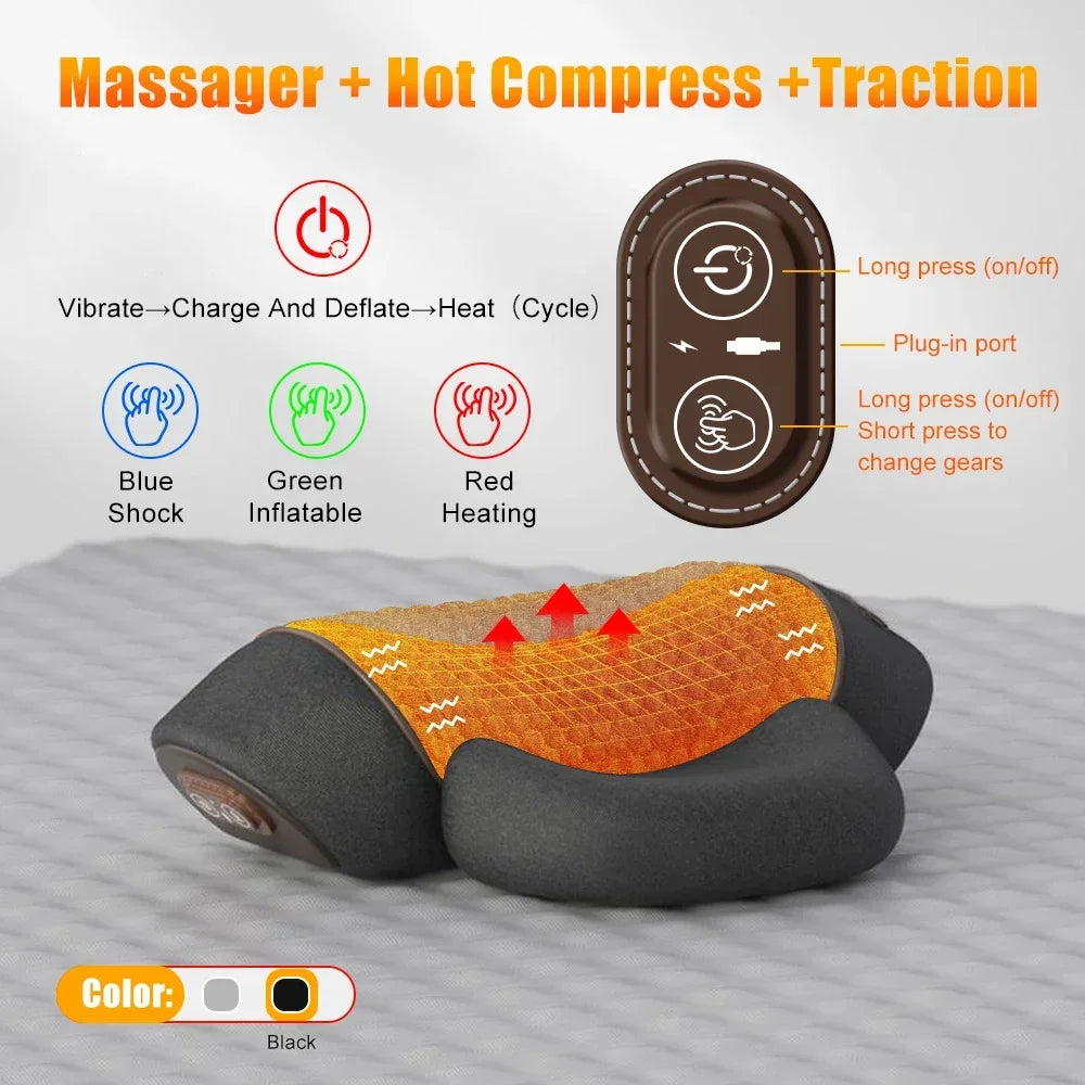 Oreiller de massage cervical | Compresse chaude et soulagement de la traction