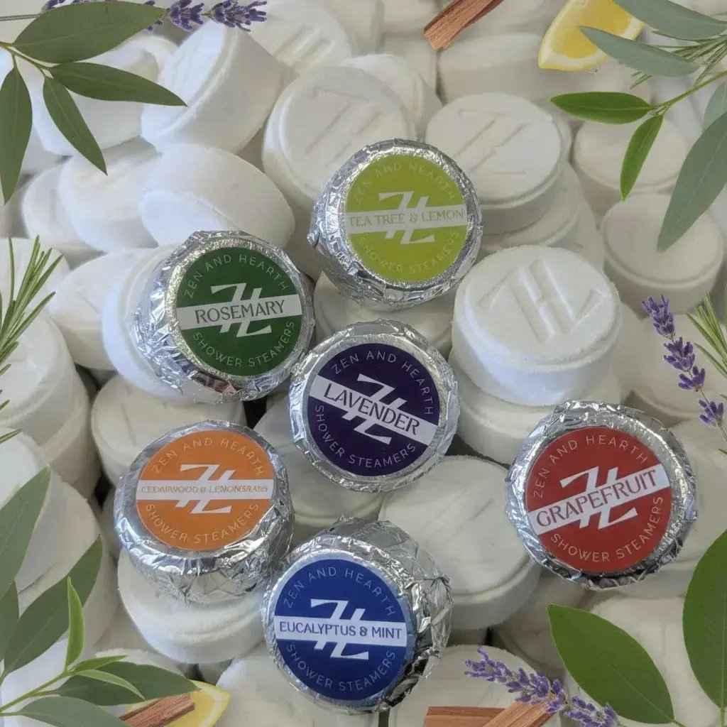 Zen & Hearth – Bombes de douche pour femmes – Coffret cadeau d'aromathérapie de 6 pièces, bombes de douche naturelles aux huiles essentielles pour la relaxation, le bien-être et les cadeaux de fête des mères pour maman, épouse, grand-mère